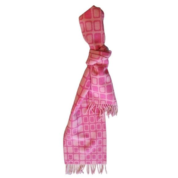 Harrods Knightsbridge Winter Lambswool Scarf Pink Print Fringe 71" X 10" Womens - Picture 3 of 9